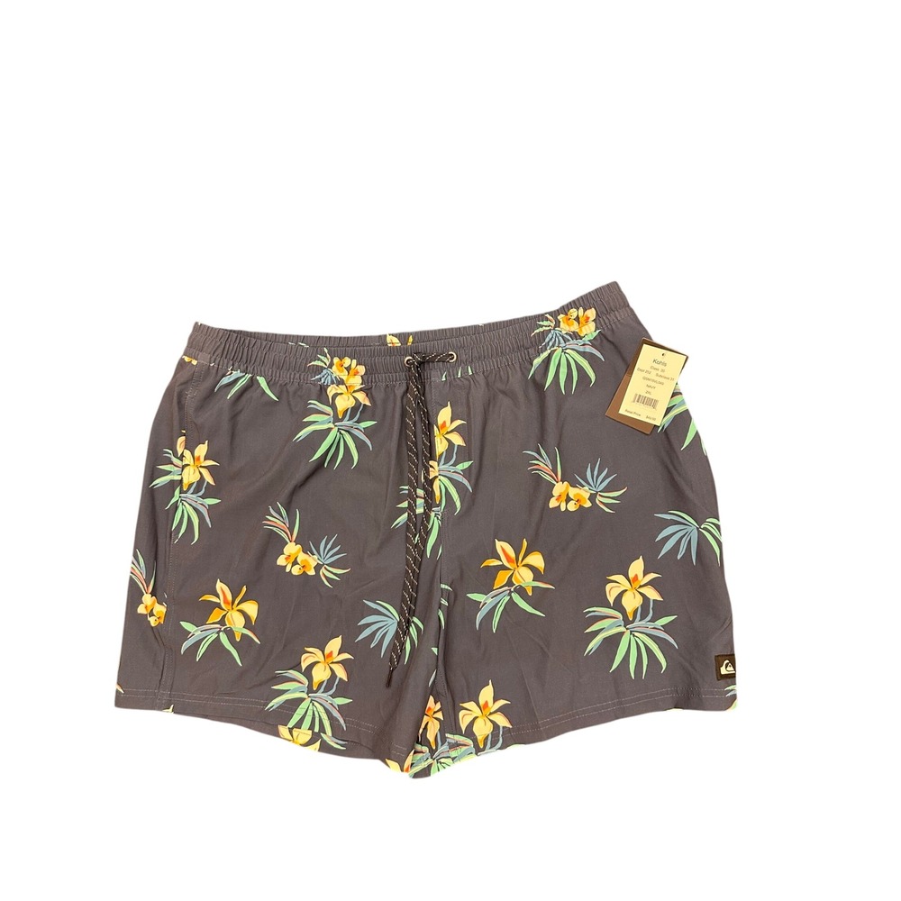 Quiksilver Mens Tropical Floral Swim Trunks Navy Blue Yellow 2XL QSM15VL049 NWT